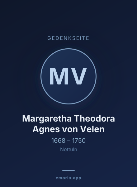 Gedenkportrait von Margaretha Theodora Agnes von Velen