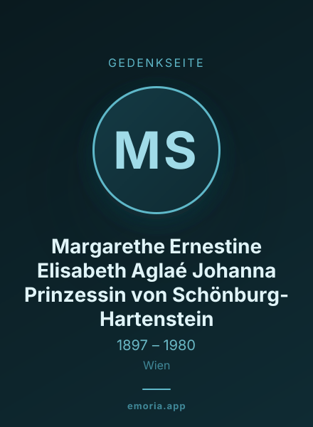 Gedenkportrait von Margarethe Ernestine Elisabeth Aglaé Johanna Prinzessin von Schönburg-Hartenstein