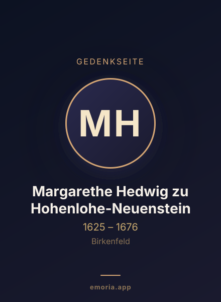 Gedenkportrait von Margarethe Hedwig zu Hohenlohe-Neuenstein