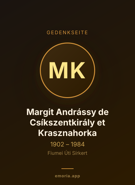 Gedenkportrait von Margit Andrássy de Csíkszentkirály et Krasznahorka