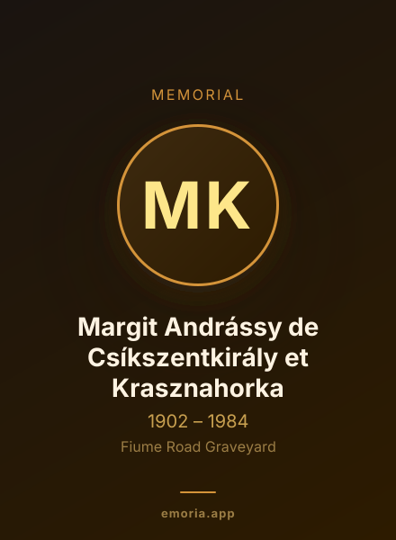 Memorial portrait of Margit Andrássy de Csíkszentkirály et Krasznahorka