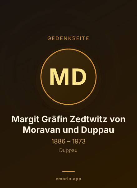 Gedenkportrait von Margit Gräfin Zedtwitz von Moravan und Duppau