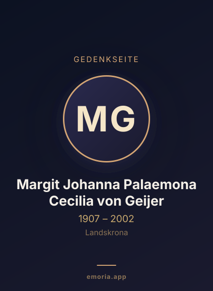 Gedenkportrait von Margit Johanna Palaemona Cecilia von Geijer