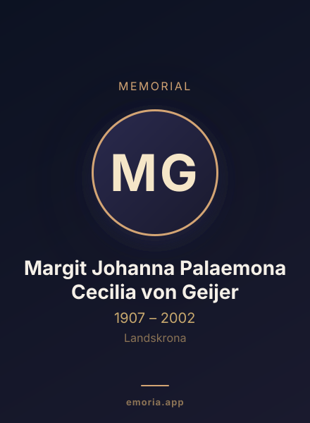 Memorial portrait of Margit Johanna Palaemona Cecilia von Geijer