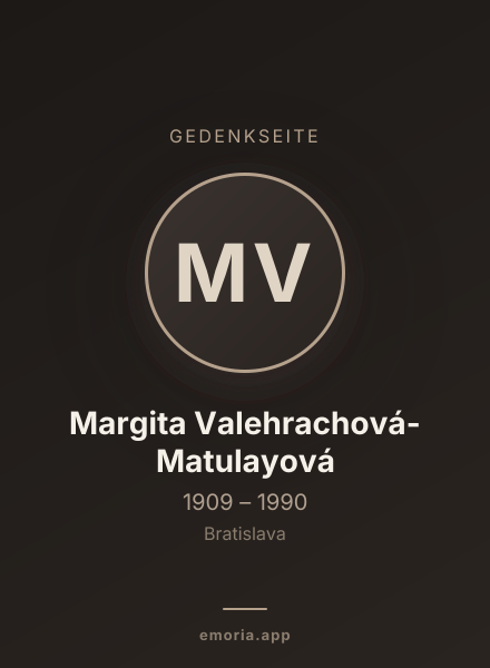 Gedenkportrait von Margita Valehrachová-Matulayová