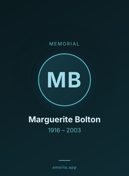 Memorial portrait of Marguerite Bolton
