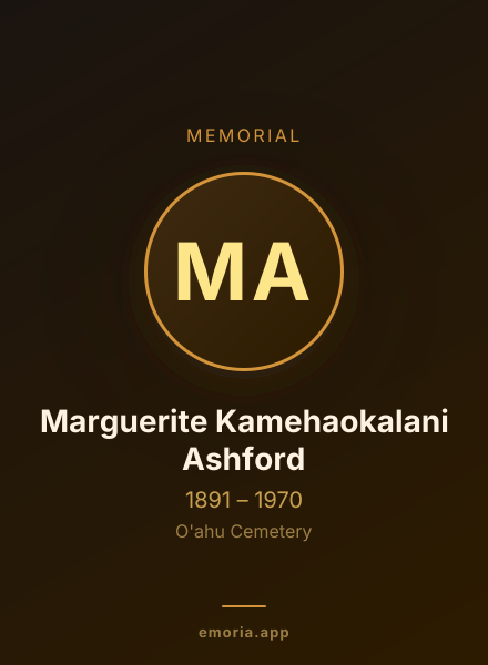 Memorial portrait of Marguerite Kamehaokalani Ashford