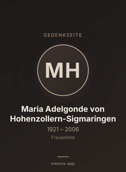 Gedenkportrait von Maria Adelgonde von Hohenzollern-Sigmaringen