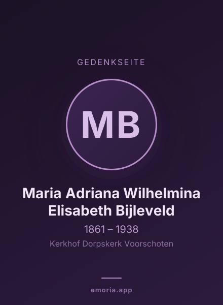 Gedenkportrait von Maria Adriana Wilhelmina Elisabeth Bijleveld