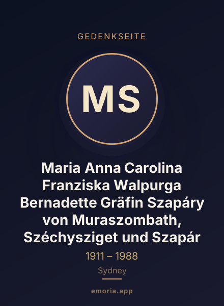 Gedenkportrait von Maria Anna Carolina Franziska Walpurga Bernadette Gräfin Szapáry von Muraszombath, Széchysziget und Szapár