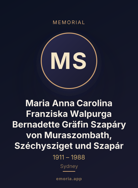 Memorial portrait of Maria Anna Carolina Franziska Walpurga Bernadette Gräfin Szapáry von Muraszombath, Széchysziget und Szapár