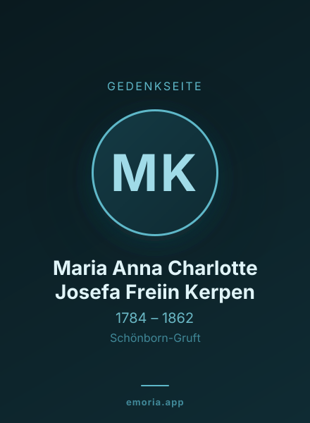 Gedenkportrait von Maria Anna Charlotte Josefa Freiin Kerpen