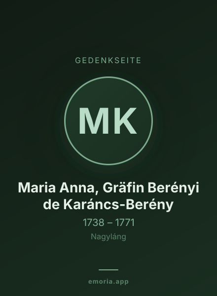 Gedenkportrait von Maria Anna, Gräfin Berényi de Karáncs-Berény