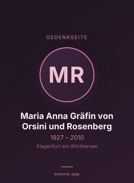 Gedenkportrait von Maria Anna Gräfin von Orsini und Rosenberg