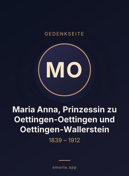 Gedenkportrait von Maria Anna, Prinzessin zu Oettingen-Oettingen und Oettingen-Wallerstein