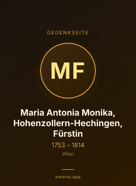 Gedenkportrait von Maria Antonia Monika, Hohenzollern-Hechingen, Fürstin