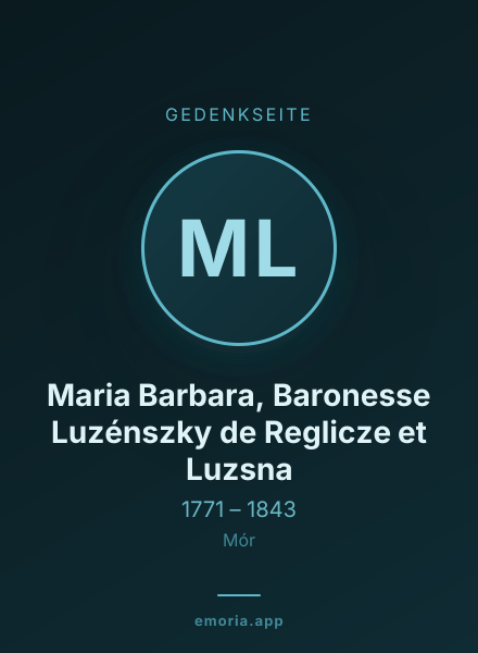 Gedenkportrait von Maria Barbara, Baronesse Luzénszky de Reglicze et Luzsna