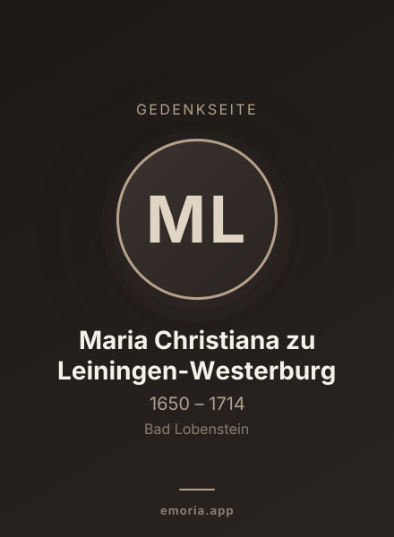 Gedenkportrait von Maria Christiana zu Leiningen-Westerburg