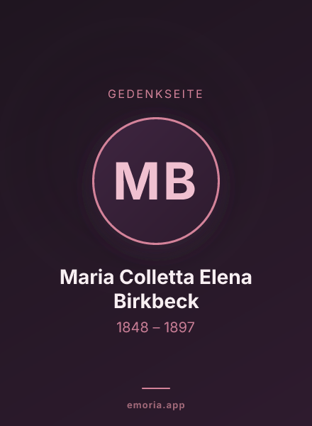 Gedenkportrait von Maria Colletta Elena Birkbeck