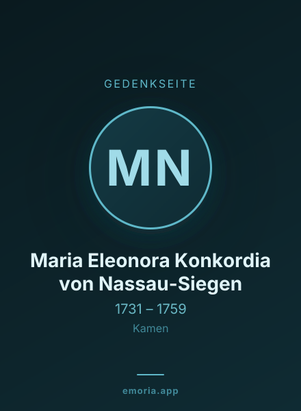 Gedenkportrait von Maria Eleonora Konkordia von Nassau-Siegen