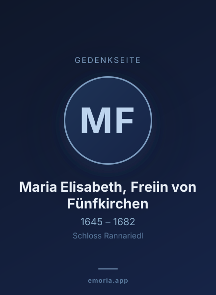 Gedenkportrait von Maria Elisabeth, Freiin von Fünfkirchen