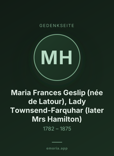 Gedenkportrait von Maria Frances Geslip (née de Latour), Lady Townsend-Farquhar (later Mrs Hamilton)