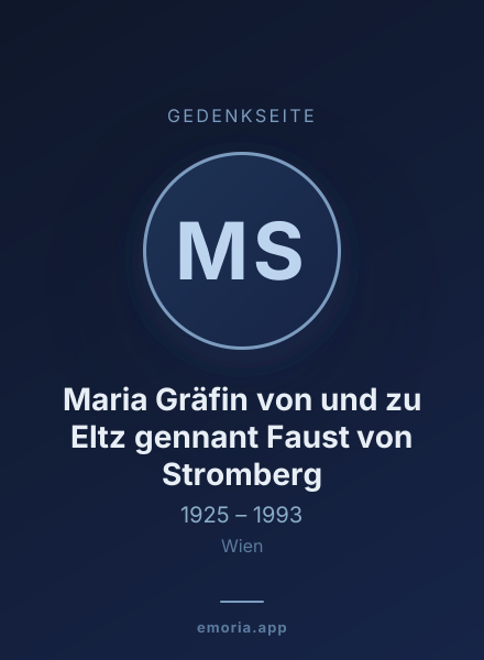 Gedenkportrait von Maria Gräfin von und zu Eltz gennant Faust von Stromberg