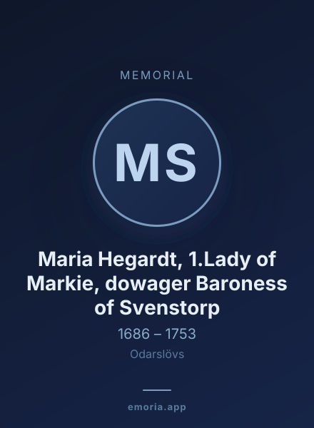 Memorial portrait of Maria Hegardt, 1.Lady of Markie, dowager Baroness of Svenstorp