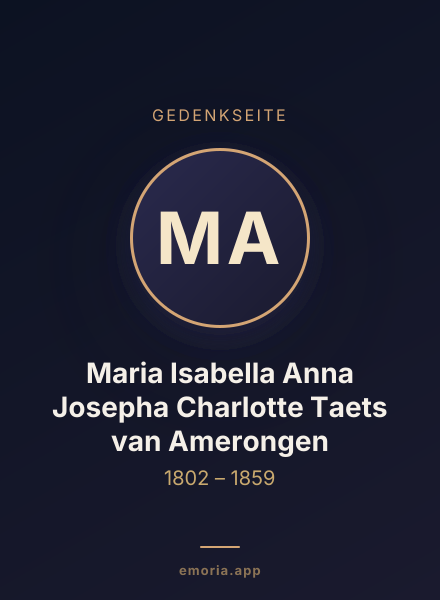 Gedenkportrait von Maria Isabella Anna Josepha Charlotte Taets van Amerongen