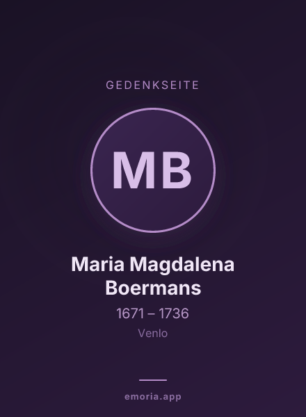 Gedenkportrait von Maria Magdalena Boermans