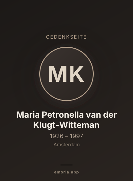 Gedenkportrait von Maria Petronella van der Klugt-Witteman