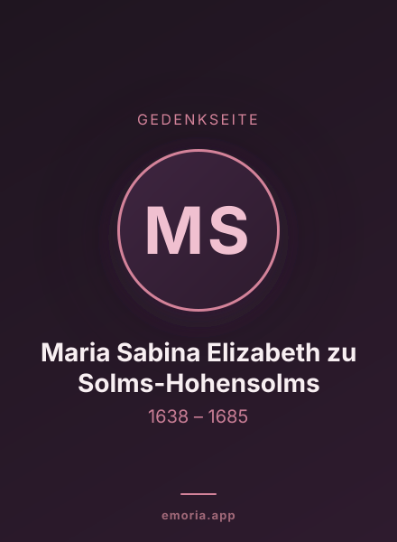 Gedenkportrait von Maria Sabina Elizabeth zu Solms-Hohensolms
