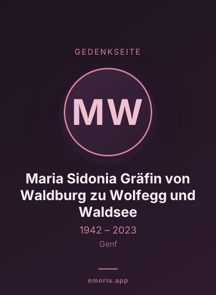 Gedenkportrait von Maria Sidonia Gräfin von Waldburg zu Wolfegg und Waldsee