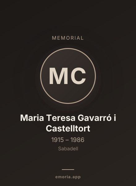 Memorial portrait of Maria Teresa Gavarró i Castelltort