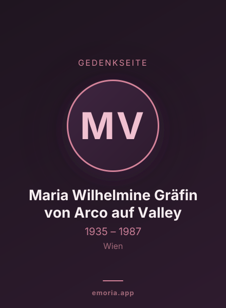 Gedenkportrait von Maria Wilhelmine Gräfin von Arco auf Valley