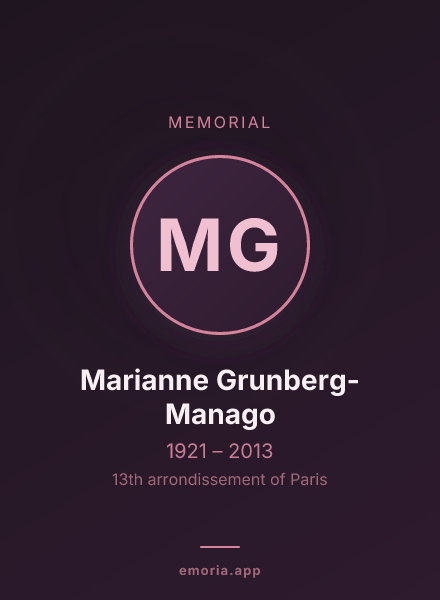 Memorial portrait of Marianne Grunberg-Manago