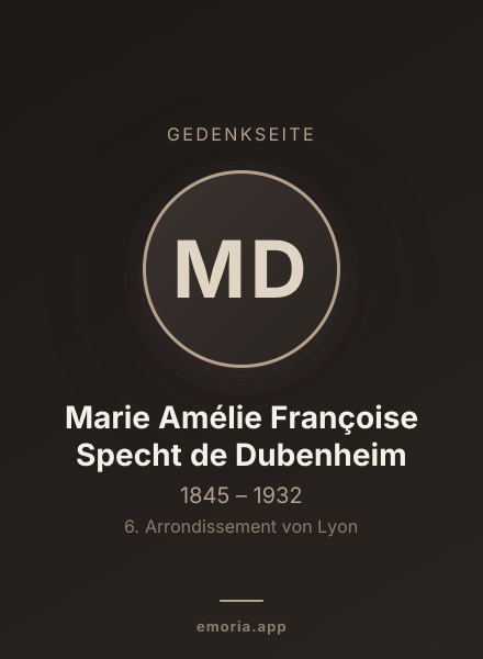 Gedenkportrait von Marie Amélie Françoise Specht de Dubenheim