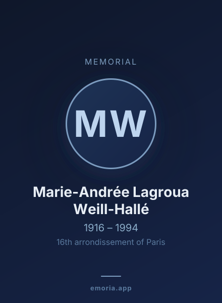 Memorial portrait of Marie-Andrée Lagroua Weill-Hallé