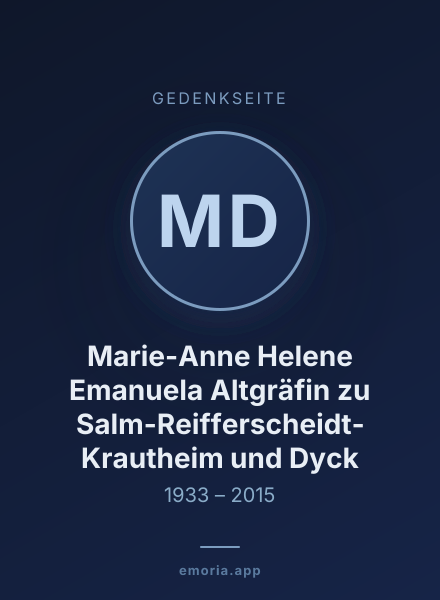 Gedenkportrait von Marie-Anne Helene Emanuela Altgräfin zu Salm-Reifferscheidt-Krautheim und Dyck