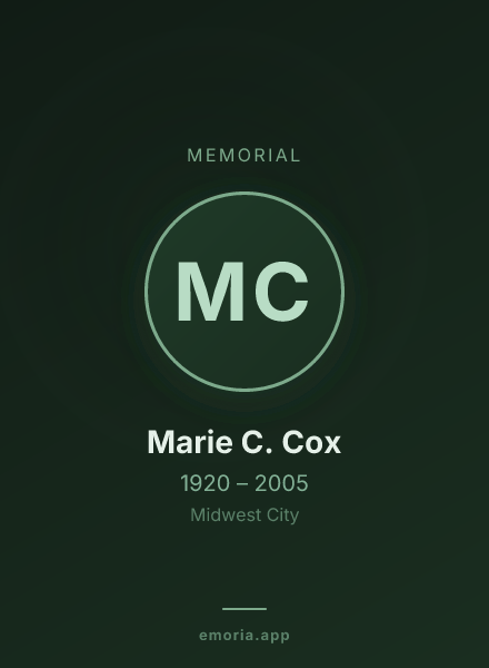 Memorial portrait of Marie C. Cox