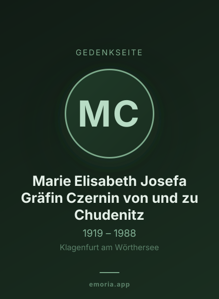 Gedenkportrait von Marie Elisabeth Josefa Gräfin Czernin von und zu Chudenitz