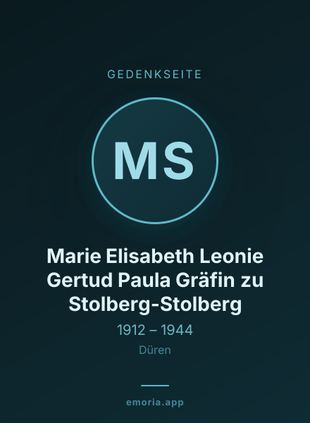 Gedenkportrait von Marie Elisabeth Leonie Gertud Paula Gräfin zu Stolberg-Stolberg
