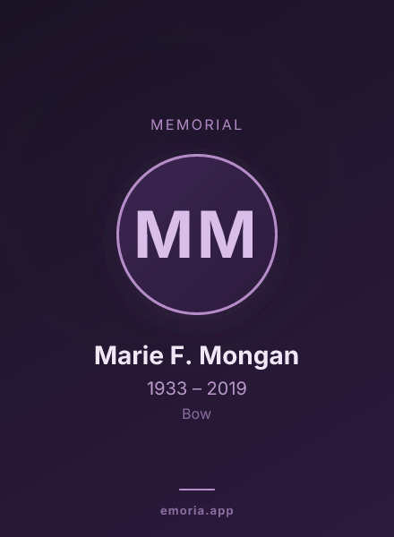 Memorial portrait of Marie F. Mongan