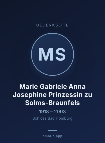 Gedenkportrait von Marie Gabriele Anna Josephine Prinzessin zu Solms-Braunfels