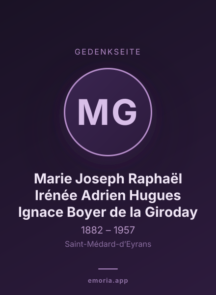 Gedenkportrait von Marie Joseph Raphaël Irénée Adrien Hugues Ignace Boyer de la Giroday