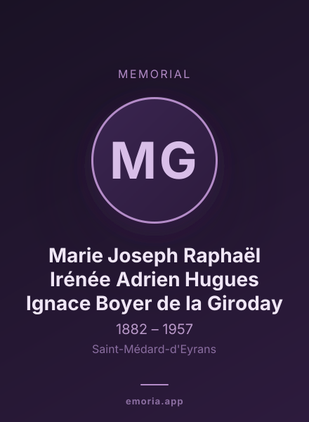 Memorial portrait of Marie Joseph Raphaël Irénée Adrien Hugues Ignace Boyer de la Giroday