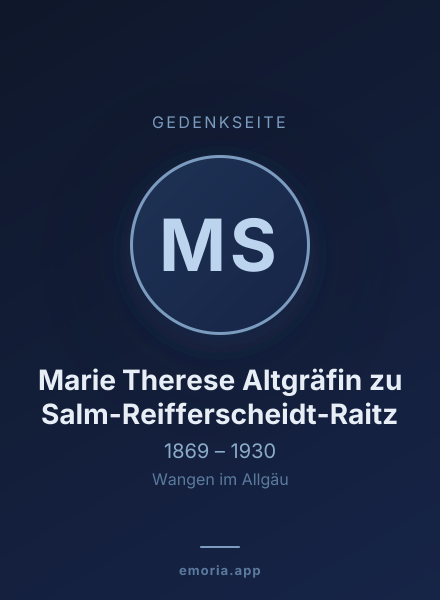 Gedenkportrait von Marie Therese Altgräfin zu Salm-Reifferscheidt-Raitz