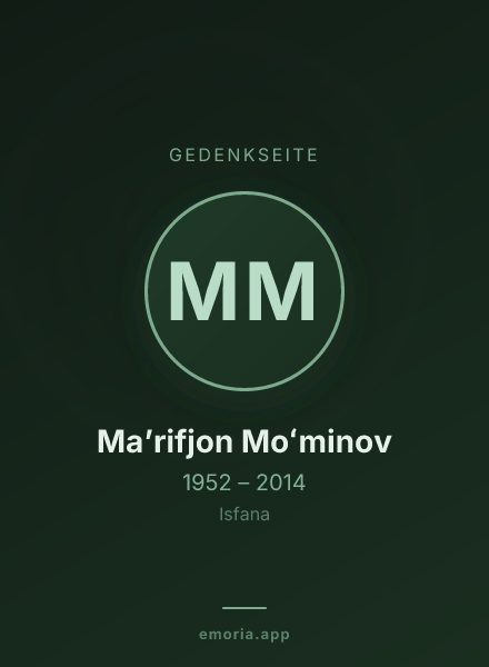 Gedenkportrait von Maʼrifjon Moʻminov