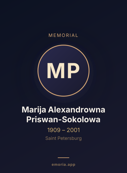 Memorial portrait of Marija Alexandrowna Priswan-Sokolowa