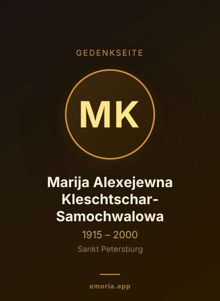 Gedenkportrait von Marija Alexejewna Kleschtschar-Samochwalowa